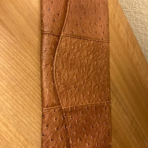 Etui Ostrich Embossed Leather Clutch in Tan - Picture 7 of 10